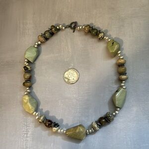 Natural Stone, Fresh Water Pearls Handmade Necklace